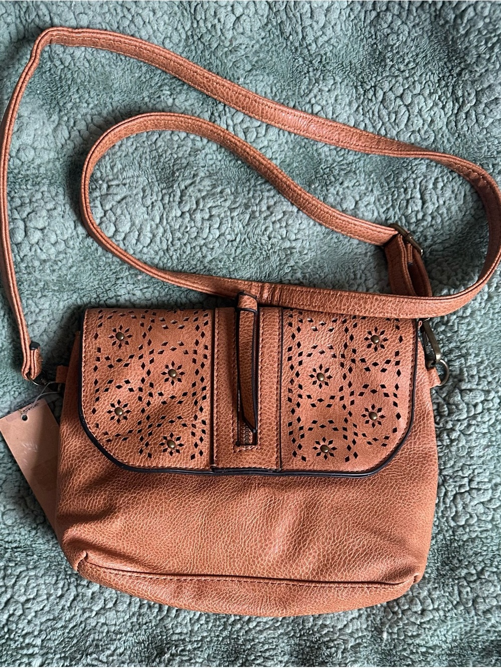 Revine Vintage Compact Women's Crossbody Bag in Tan with Laser-Cut Flap